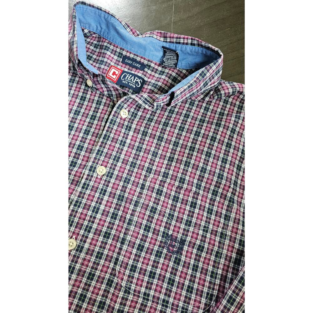 Chaps easy care pinkish purple and blue green plaid size XL button down shirt - Picture 2 of 2